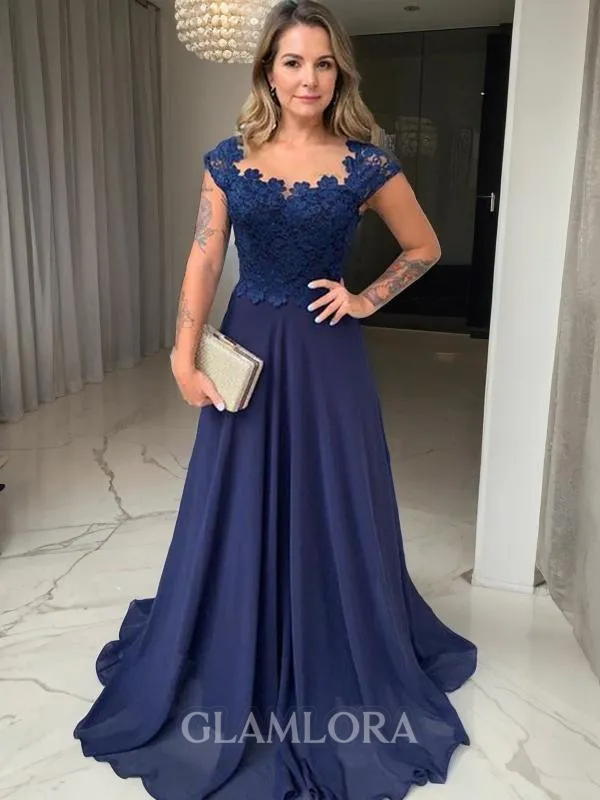 A-line Scoop Chic Sleeveless Sweep Train Chiffon Mother of the Bride Dress