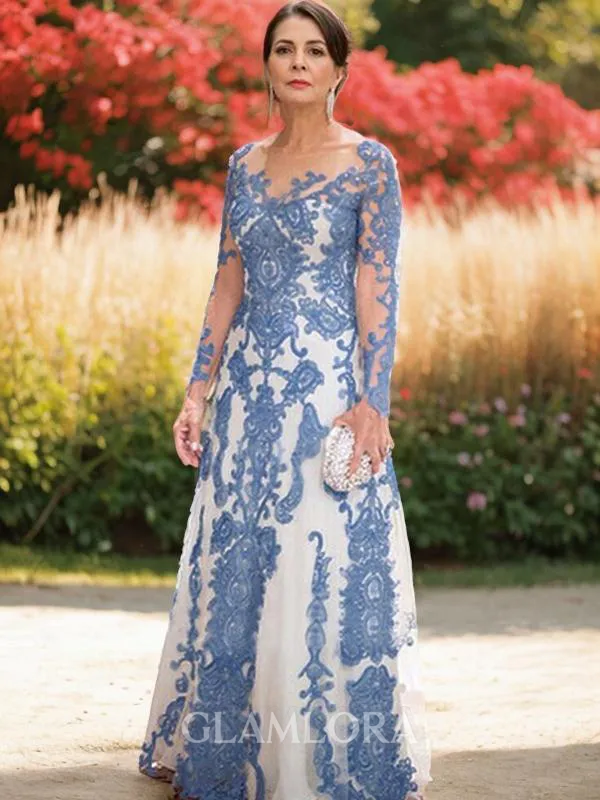 Sheath/Column Scoop Long Sleeves Sweep Train Timeless Tulle Mother of the Bride Dress