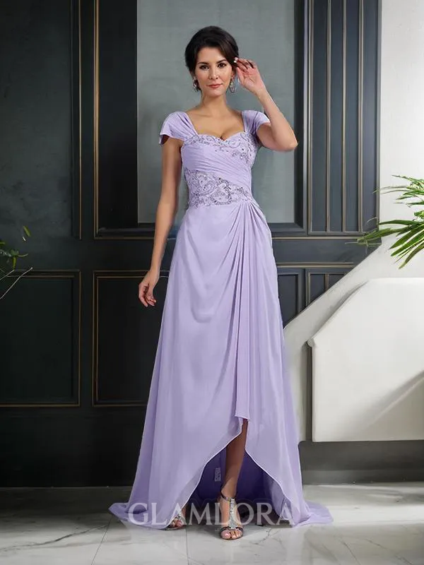 A-line Straps Sleeveless Asymmetrical Chiffon Endearing Mother of the Bride Dress With Beading