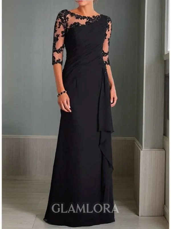 Sheath/Column Gorgeous Scoop 3/4 Sleeves Floor-Length Chiffon Mother of the Bride Dress