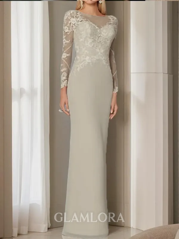 Sheath/Column Scoop Long Sleeves Floor-Length Graceful Chiffon Mother of the Bride Dress