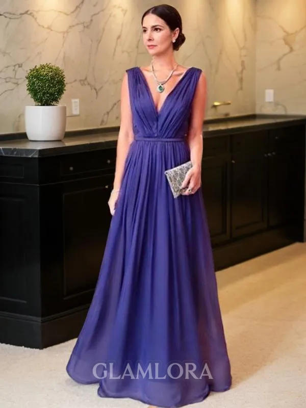 Stylish A-line V-Neck Sleeveless Floor-Length 30D Chiffon Mother of the Bride Dress