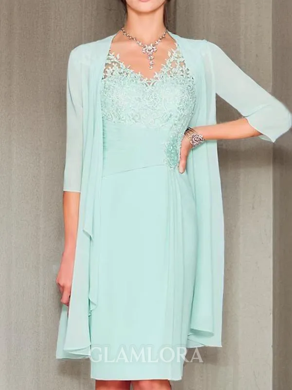 Sheath/Column V-Neck Sleeveless Knee-Length Timeless Chiffon Mother of the Bride Dress