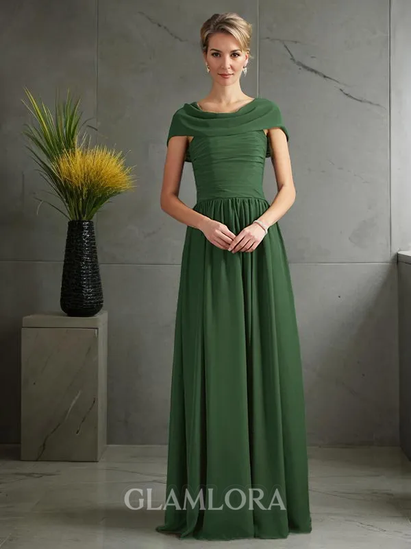 A-line Scoop Short Sleeves Floor-Length Statuesque Chiffon Mother of the Bride Dress With Pleats