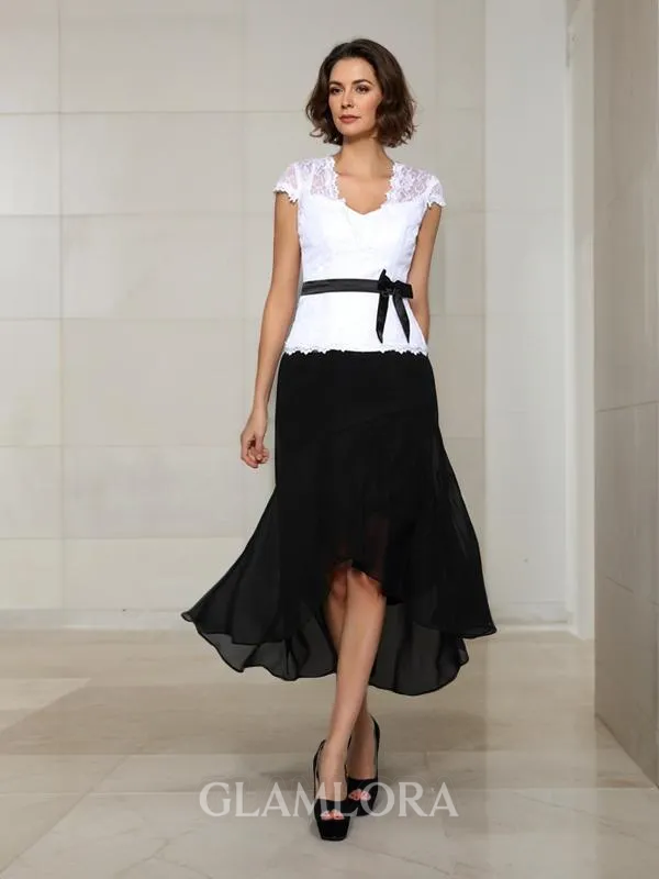 A-line V-Neck Sleeveless Asymmetrical Chiffon Timeless Mother of the Bride Dress With Sash