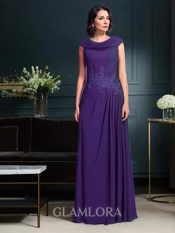 A-line Understated Sleeveless Floor-Length Chiffon Mother of the Bride Dress With Pleats