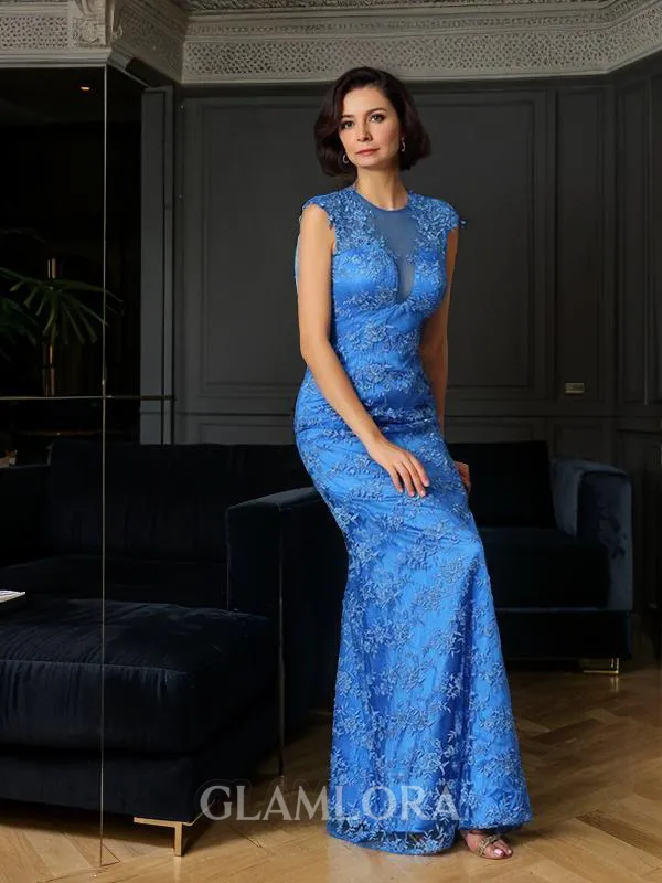 Trumpet/Mermaid High Neck Modest Sleeveless Floor-Length Satin Mother of the Bride Dress With Applique