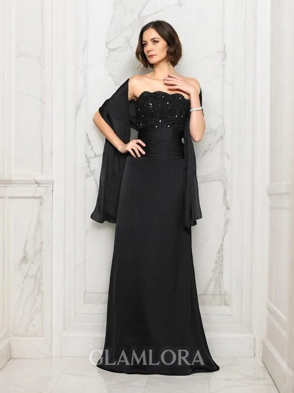 A-line Strapless Sleeveless Sweep Train Noble Chiffon Mother of the Bride Dress With Beading