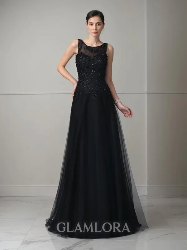 A-line Endearing Straps Sleeveless Sweep Train Tulle Mother of the Bride Dress With Beading