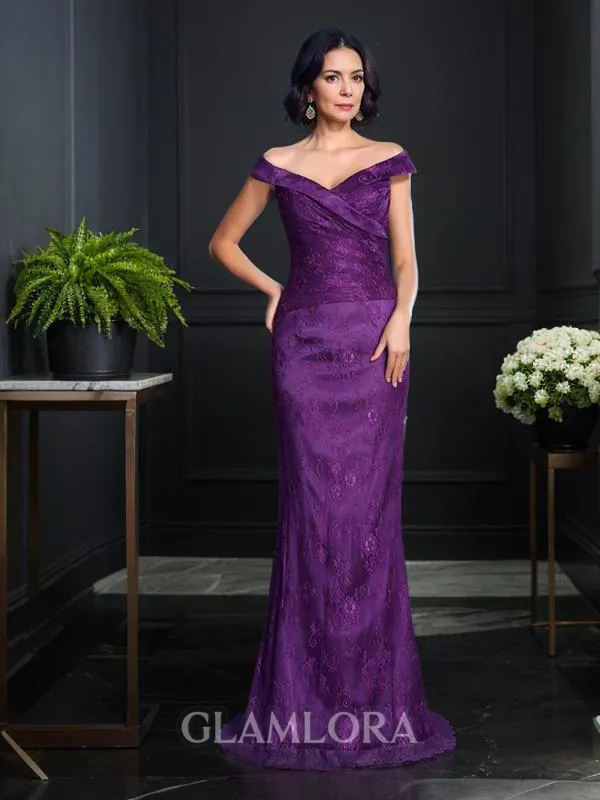 Timeless Sheath/Column Off-the-Shoulder Sleeveless Sweep Train Lace Mother of the Bride Dress With Lace