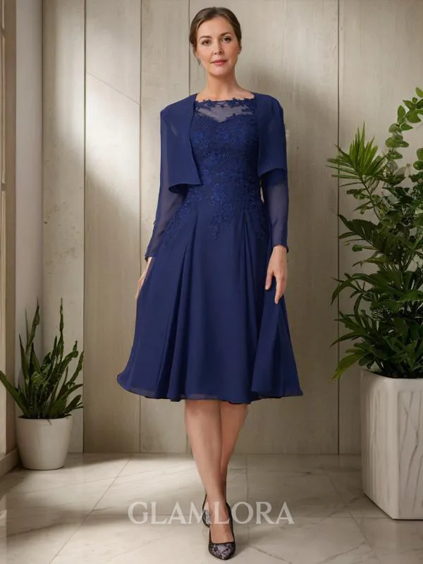 A-line Scoop Sleeveless Tea-Length Resplendent Chiffon Mother of the Bride Dress