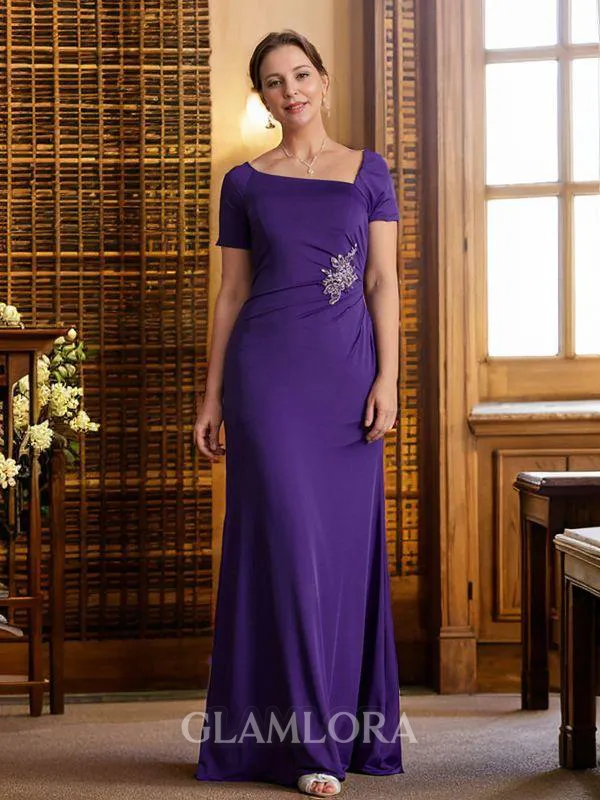Sheath/Column Square Chic Short Sleeves Floor-Length Jersey Mother of the Bride Dresses
