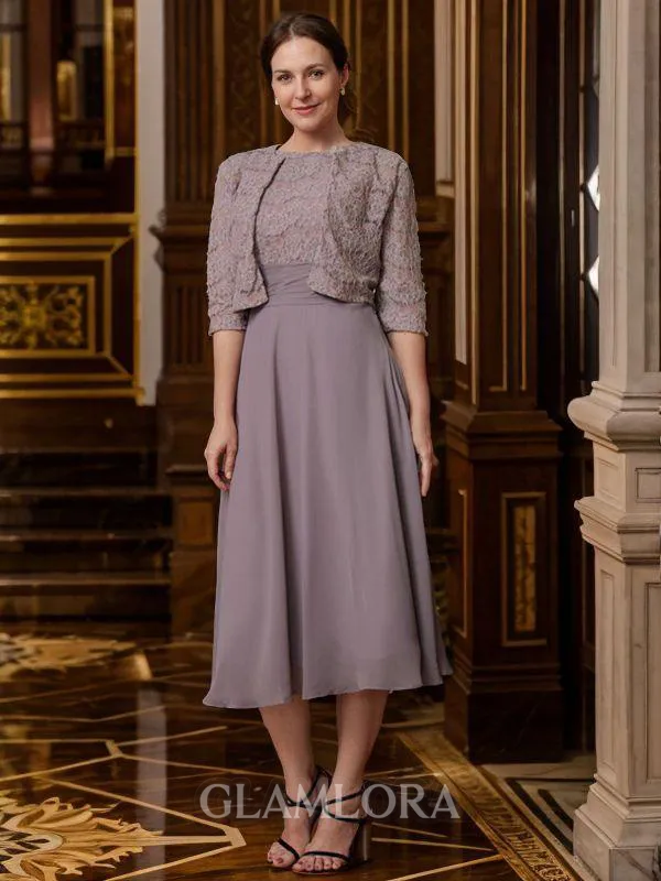 A-line Scoop Gracious Sleeveless Tea-Length Chiffon Mother of the Bride Dresses