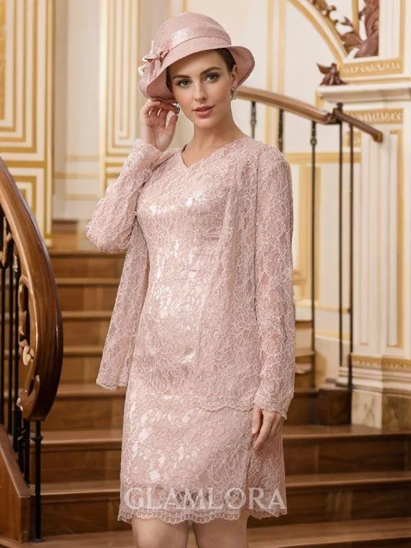 Sheath/Column V-Neck Polished Sleeveless Knee-Length Silk like Satin Mother of the Bride Dresses