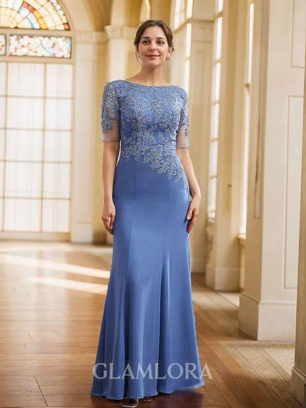 Sheath/Column Bateau Impeccable Short Sleeves Floor-Length Chiffon Mother of the Bride Dresses