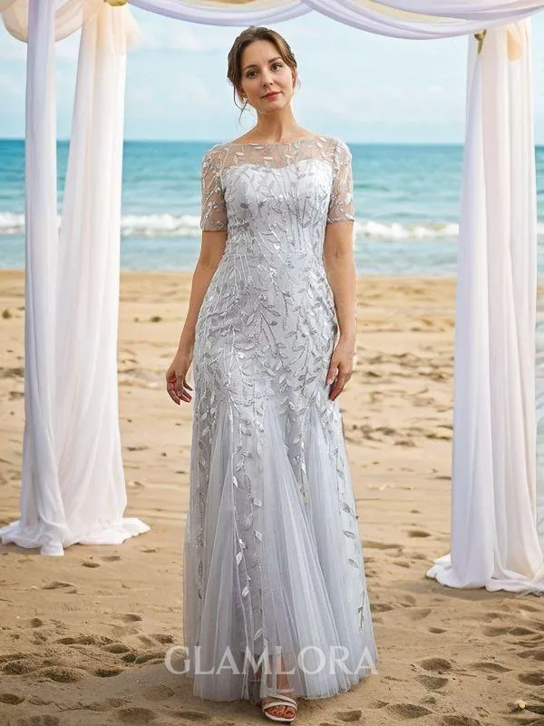 A-line Bateau Charming Short Sleeves Ankle-Length Tulle Mother of the Bride Dresses