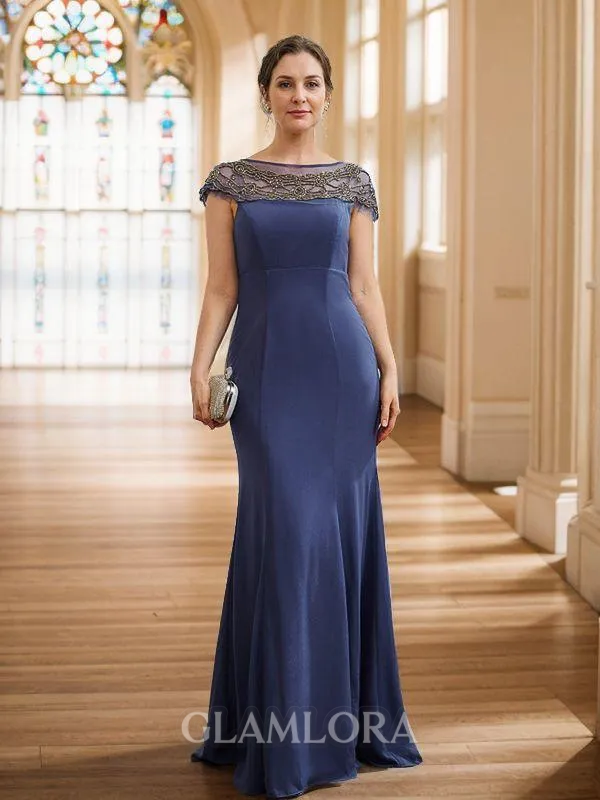 Sheath/Column Bateau Tasteful Short Sleeves Floor-Length Chiffon Mother of the Bride Dresses