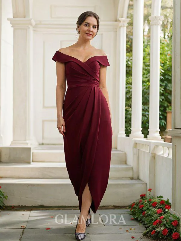 Sheath/Column Off-the-Shoulder Gracious Sleeveless Floor-Length Stretch Crepe Mother of the Bride Dresses