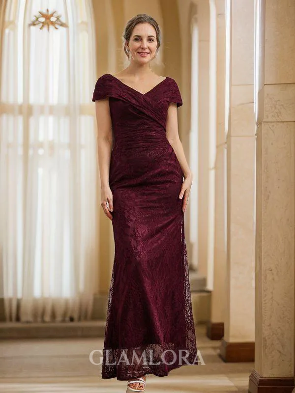 Sheath/Column V-Neck Stunning Short Sleeves Floor-Length Lace Mother of the Bride Dresses