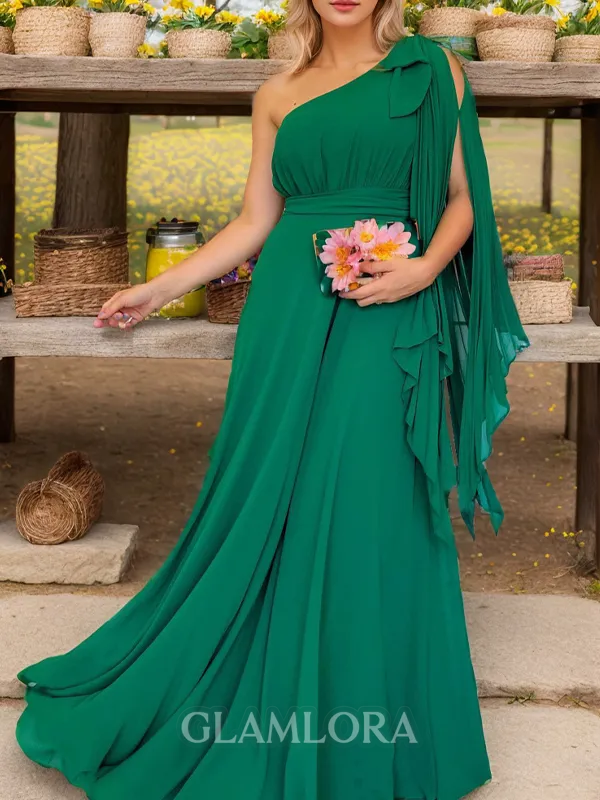 A-line Timeless One-ShoulderChiffon Floor-Length Mother of the Bride Dress with Pleated