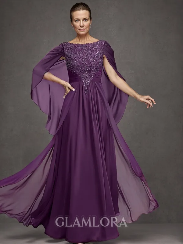 A-line Tasteful Bateau Sleeveless Chiffon Floor-Length Mother of the Bride Dress With Applique