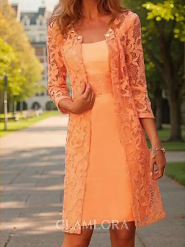 Sheath/Column Gracious Scoop Satin Knee-Length Mother of the Bride Dress With Appliques Lace