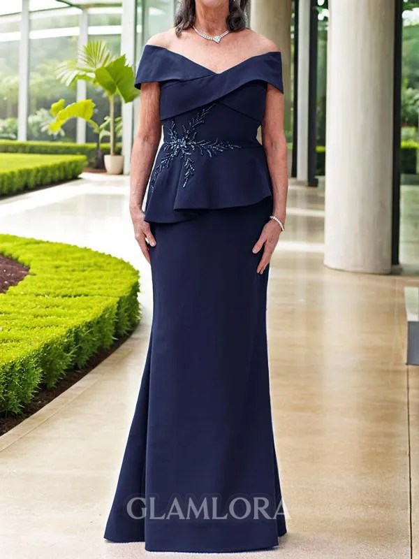 Stunning Sheath/Column Off-the-Shoulder Stretch Crepe Floor-Length Mother of the Bride Dress With Appliques Lace