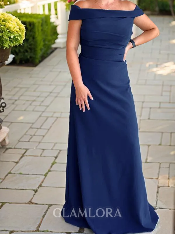 Sheath/Column Noble Off-the-Shoulder Stretch Crepe Sweep Train Mother of the Bride Dress With Ruched