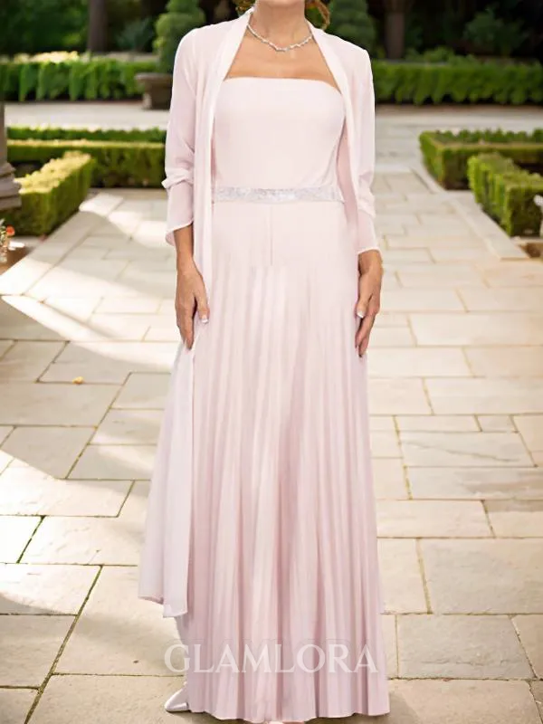 A-Line Flattering Strapless Chiffon Floor-Length Mother of the Bride Dress With Sash