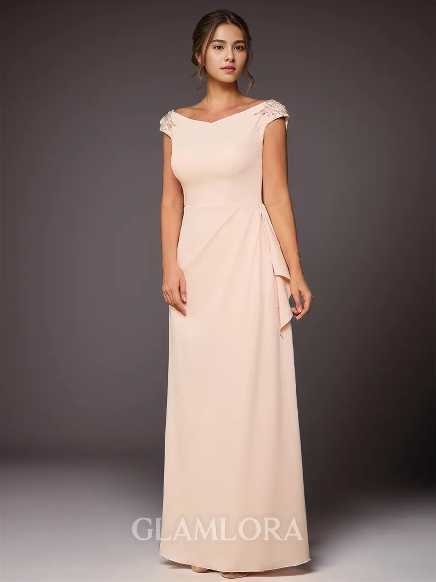 Chic Sheath/Column Bateau Sleeveless Stretch Crepe Floor-Length Mother of the Bride Dress With Applique