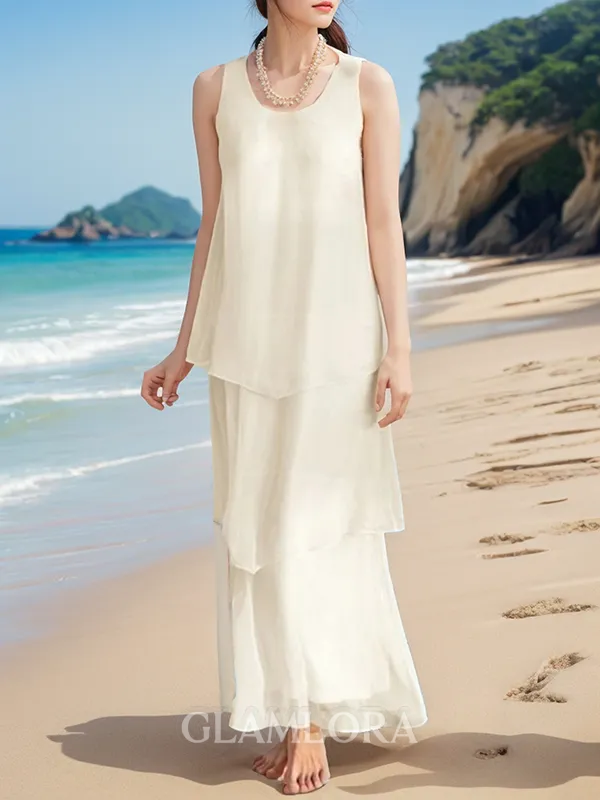 A-line Perfect Scoop Ankle-Length Chiffon Mother of the Bride Dress With Cascading Ruffles