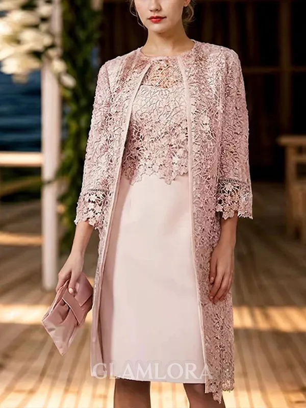 Sheath Scoop Refined Appliques Lace Satin of Mother Knee-Length the Bride Dress