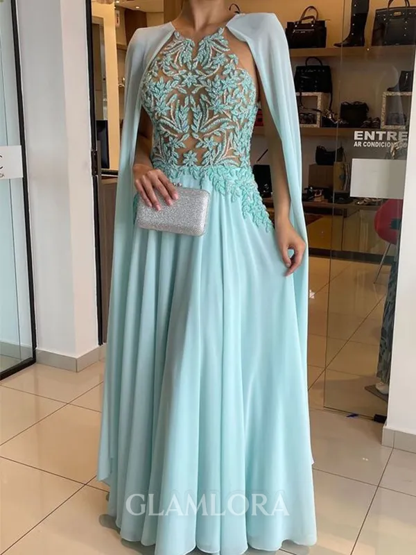 Elegant A-line Scoop Appliques Lace Floor-Length Chiffon Mother of the Bride Dress
