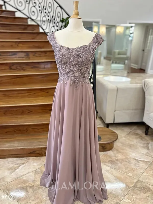 Timeless A-line Square Appliques Lace Sweep Train Chiffon Mother of the Bride Dress