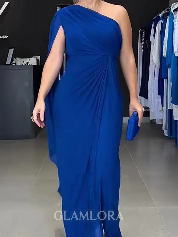 Impeccable Sheath One-Shoulder Pleated Floor-Length Satin Chiffon Mother of the Bride Dress