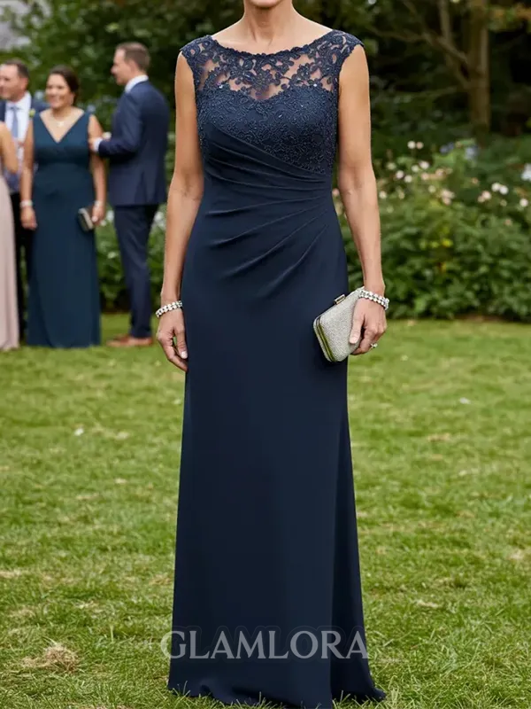 Regal Sheath Scoop Appliques Lace Floor-Length Chiffon Mother of the Bride Dress