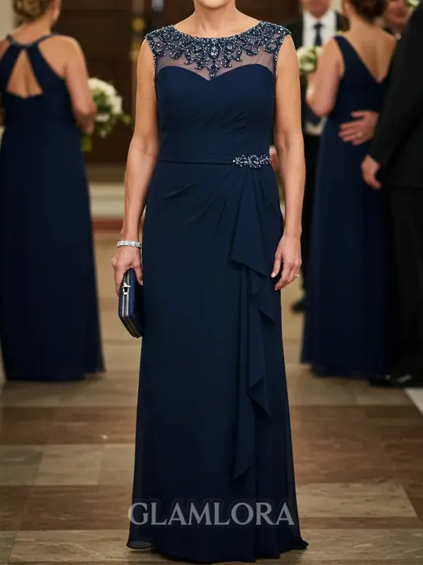 Stylish Sheath Scoop Beading Floor-Length Chiffon Mother of the Bride Dress