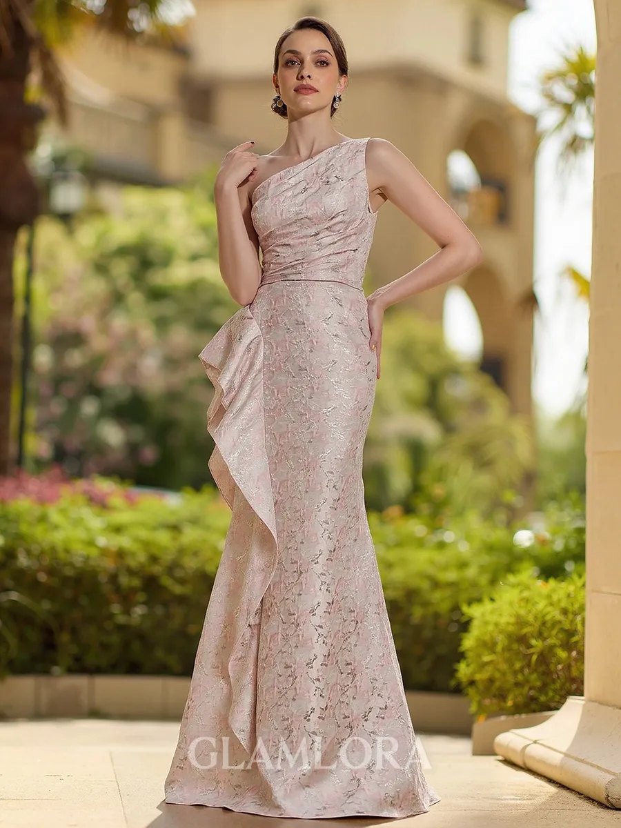 Elegant Sheath One-Shoulder Ruffles Floor-Length Mother Of The Bride Dress