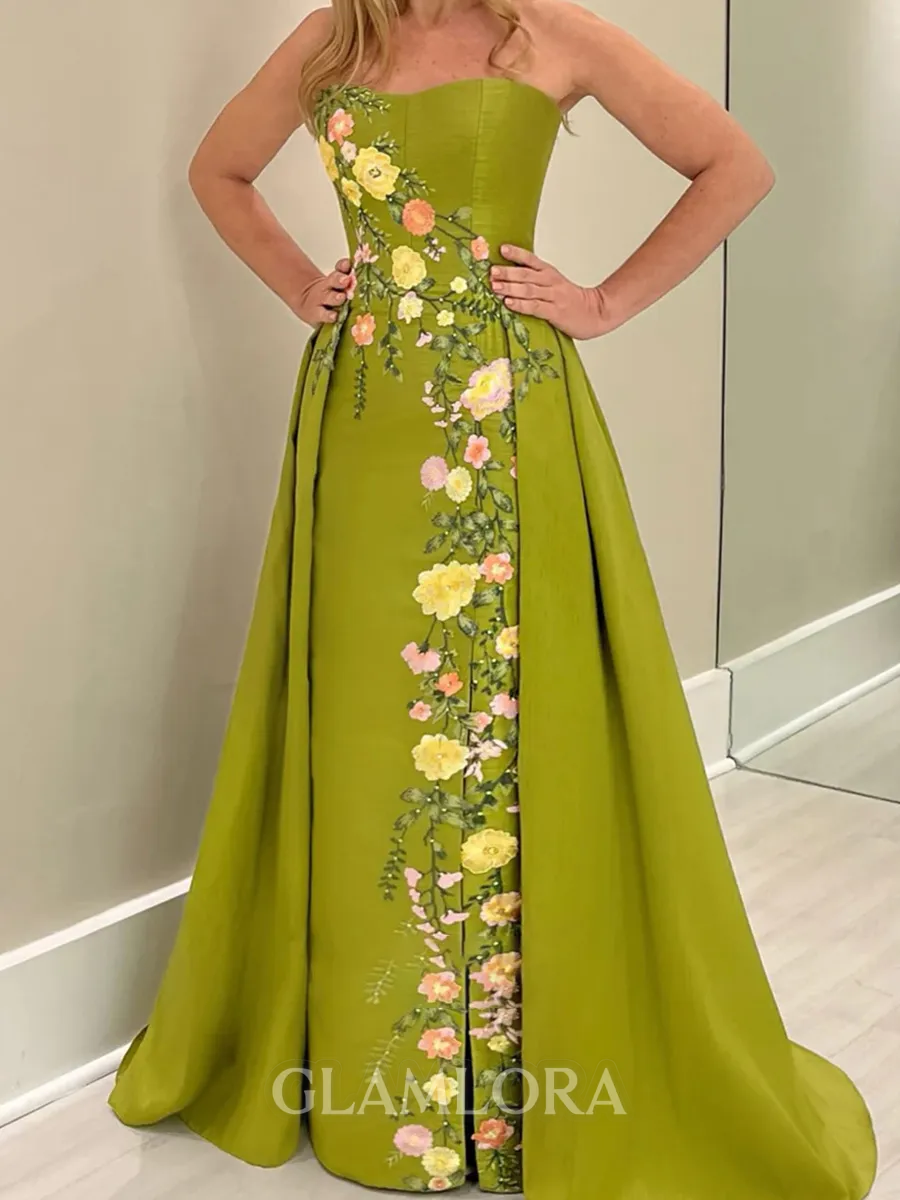 Regal A-Line Straight Appliques Lace Sweep Train Satin Corset Mother of the Bride Dress