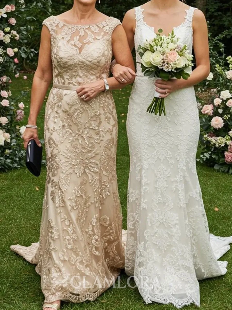 Immaculate Sheath Bateau Appliques Lace Court Train Lace Corset Mother of the Bride Dress