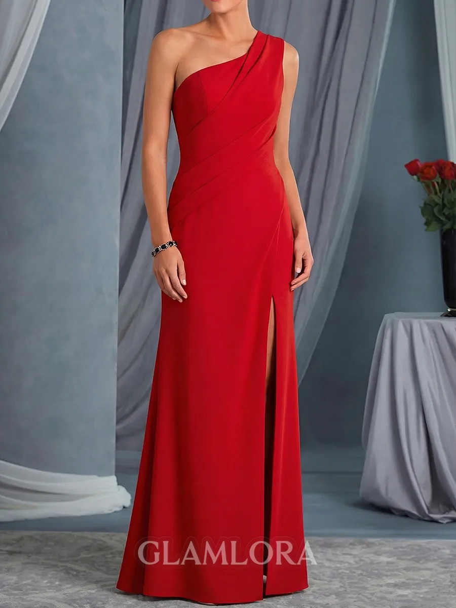 Graceful Sheath One-Shoulder Pleated Floor-Length Stretch Crepe Corset Mother of the Bride Dress