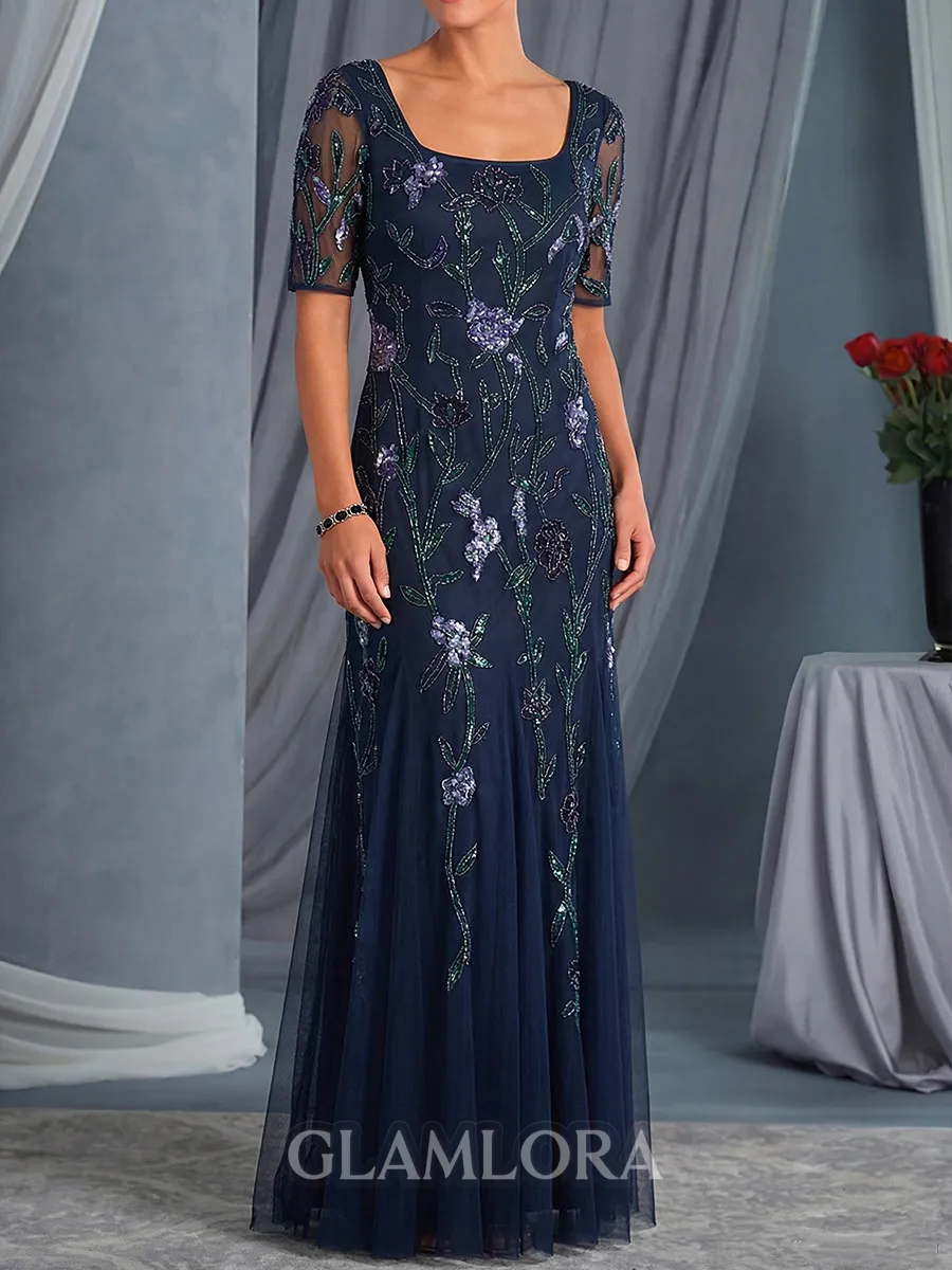 Impeccable Sheath Square Appliques Lace Floor-Length Tulle Mother of the Bride Dress