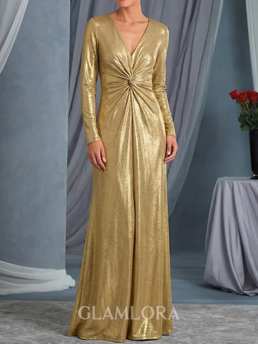 Gracious Sheath V-Neck Pleated Floor-Length Mother of the Bride Dress