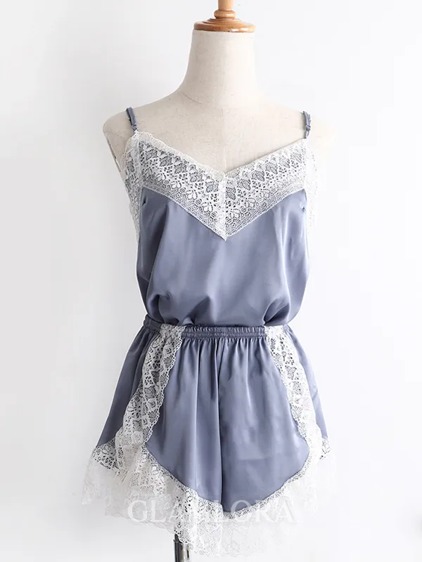 Lovely Silk like Satin With Lace Pajamas