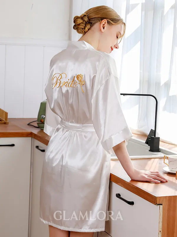 Comfortable Silk like Satin Embroidery Bride Robes
