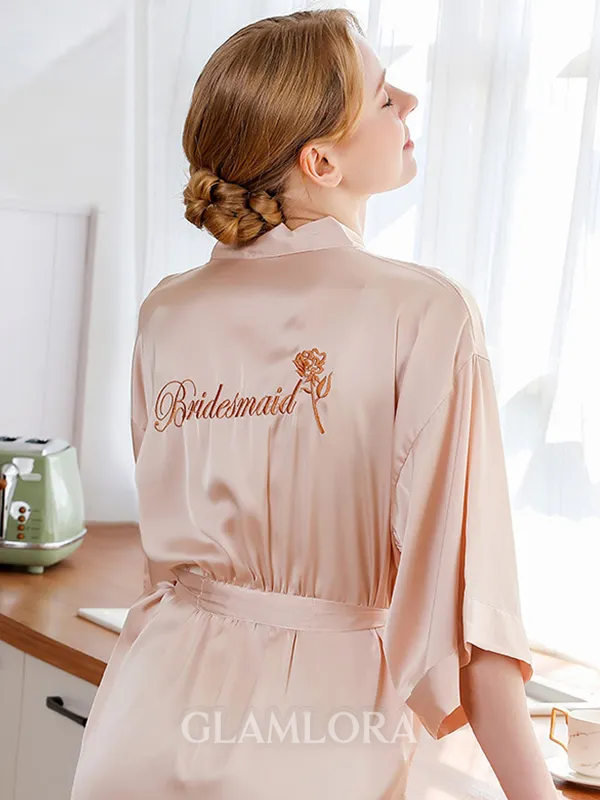 Soft Silk like Satin Embroidery Bridesmaid Robes