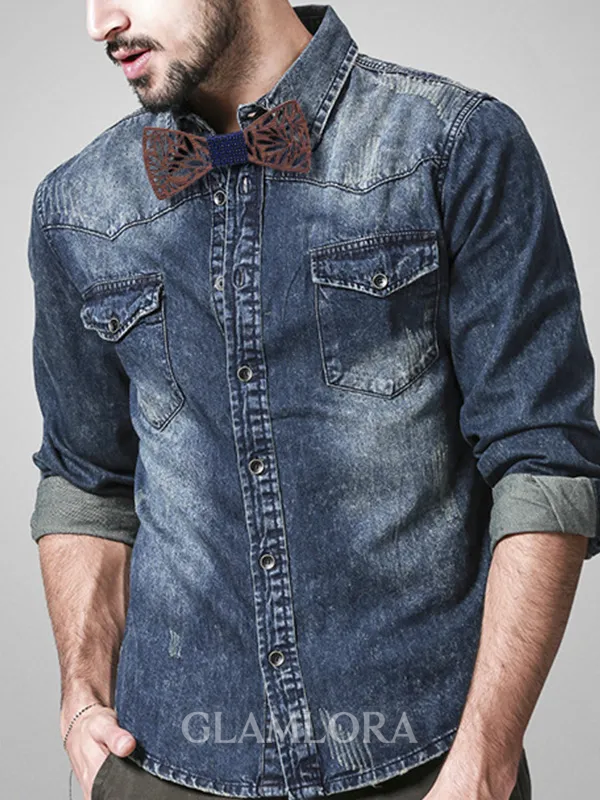 Classic Modern Wood Bow Tie Cufflinks Pocket Square