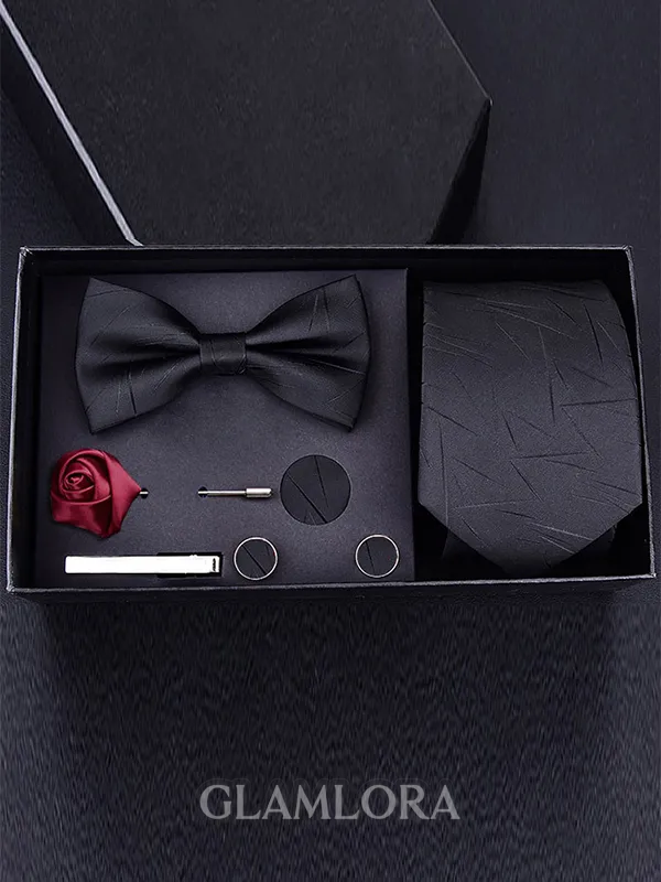 Classic Polyester Tie Bow Tie Pocket Square Tie Clip Cufflinks Corsage