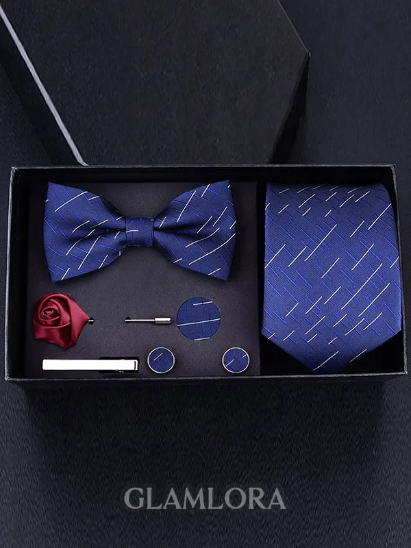 Classic Polyester Tie Bow Tie Pocket Square Tie Clip Cufflinks Corsage