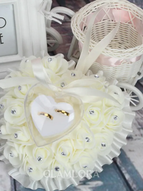 Beautiful Foam Flower With Rhinestone Ring Pillow